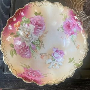 M.Z. Austria Antique/Vintage Floral Decorative Hand Painted Bowl with Pink Roses